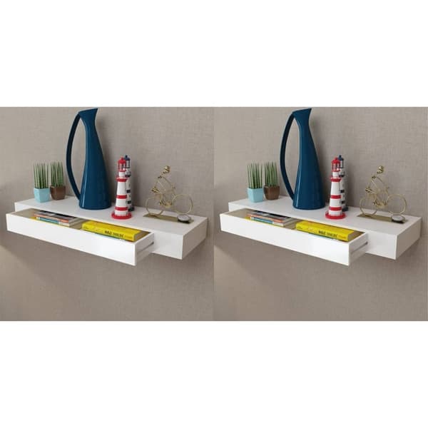 Svävande vägghyllor med lådor 2 st 80 cm vit