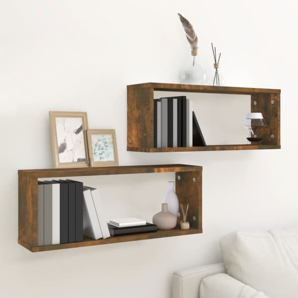 Vägghyllor 2 st rökfärgad ek 60x15x23 cm konstruerat trä