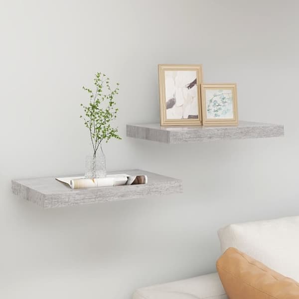 Svävande vägghyllor 2 st betonggrå 40x23x3,8 cm MDF