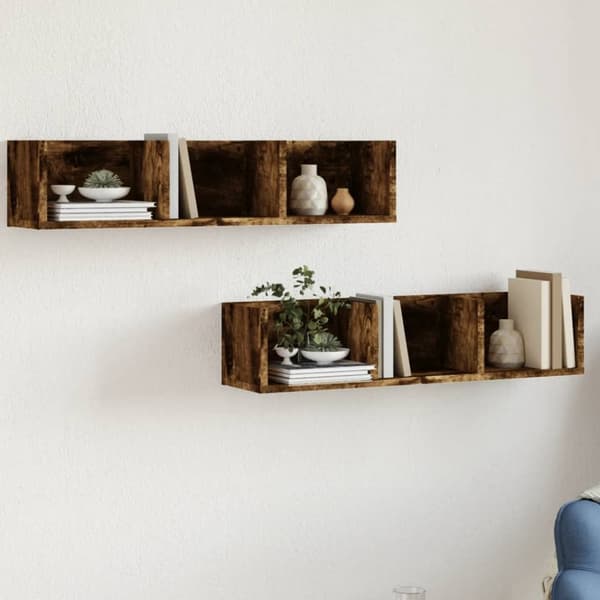 Väggskåp 2 st rökfärgad ek 75x18x16,5 cm konstruerat trä