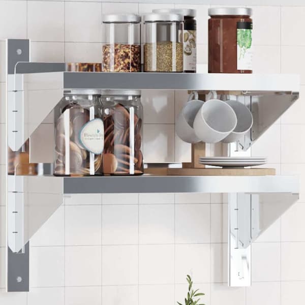 Vägghyllor 2 nivåer 50x23,5x60 cm silver rostfritt stål