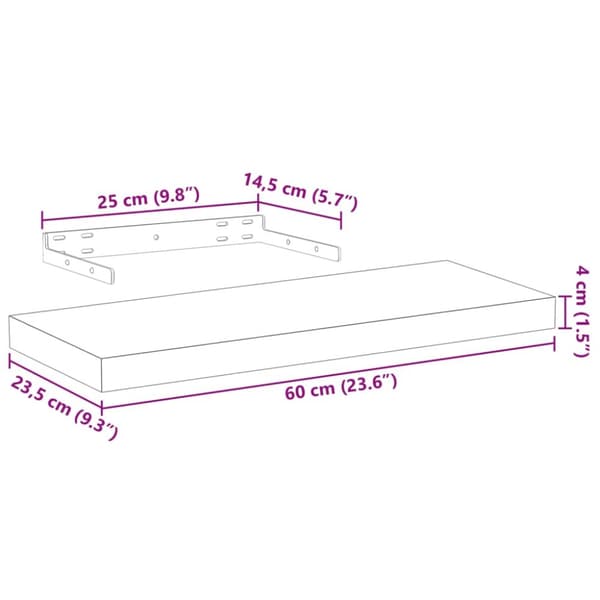 Svävande hylla 60x23,5x4 cm konstruerat trä