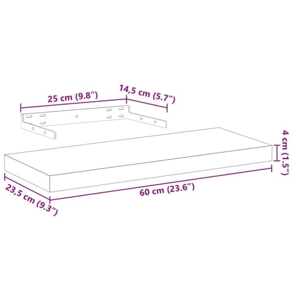 Svävande hyllor 2 st 60x23,5x4 cm konstruerat trä