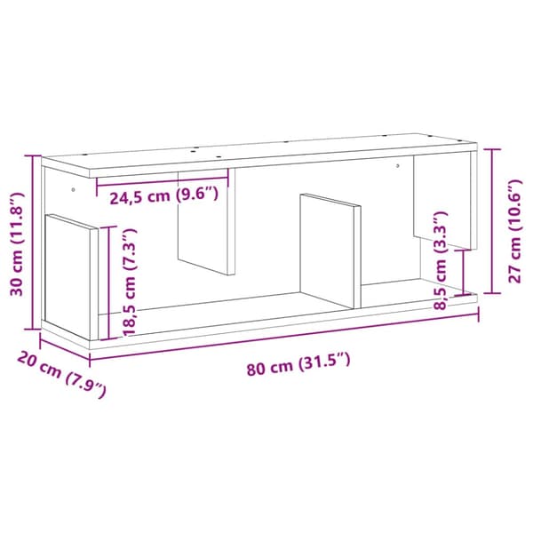 Seinäkaappi 80x20x30 cm betoninharmaa tekninen puu