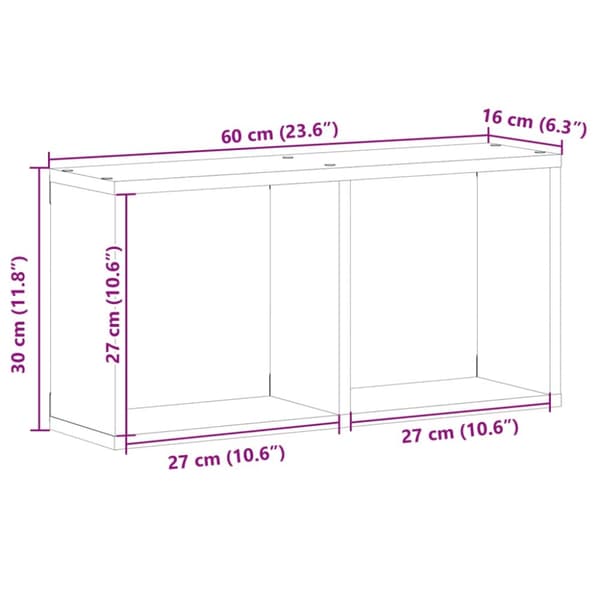 Seinäkaappi 60x16x30 cm betoninharmaa tekninen puu