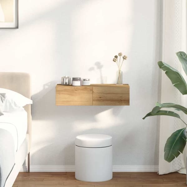 Vägghylla med lådor ek 60x26,5x15 cm konstruerat trä