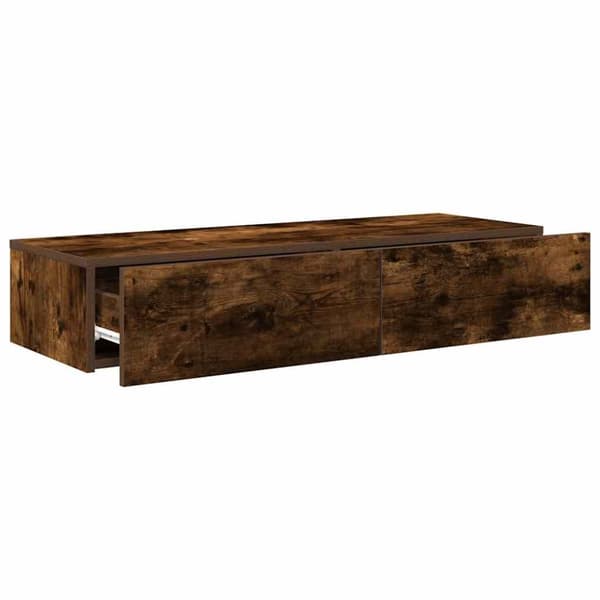 Seinähylly laatikoilla Savustettu tammi 100x36x19 cm