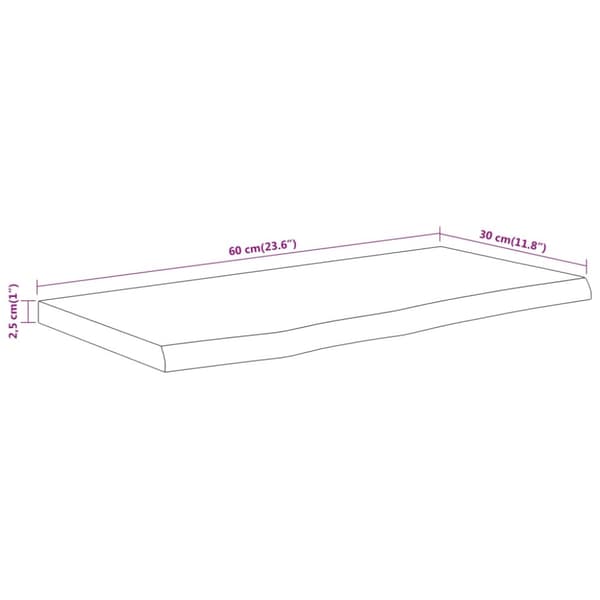 væghylde 60x30x2,5 cm rektangulær massivt akacietræ
