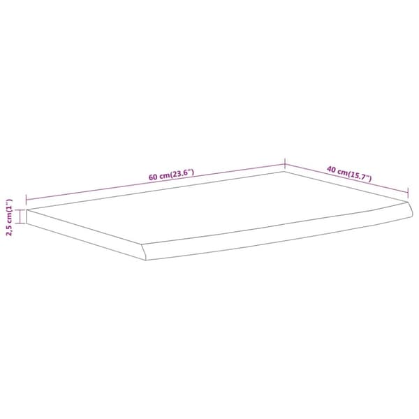 væghylde 60x40x2,5 cm rektangulær massivt akacietræ