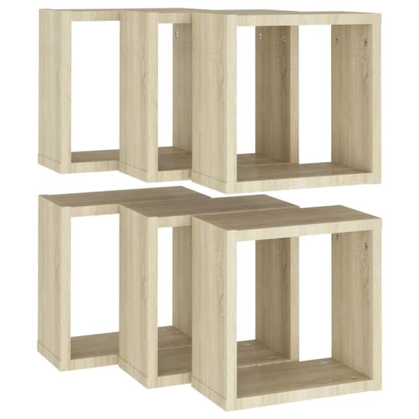 Vägghylla kubformad 6 st sonoma-ek 30x15x30 cm