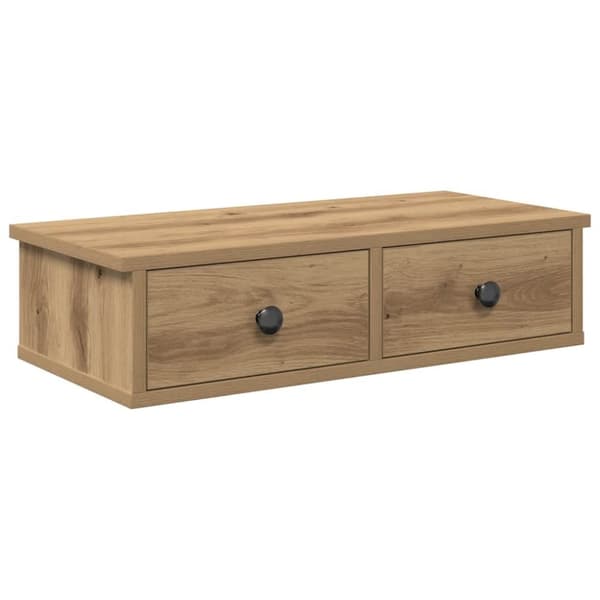vidaXL væghylde med skuffer 60x28x15 cm konstrueret træ egetræsfarve