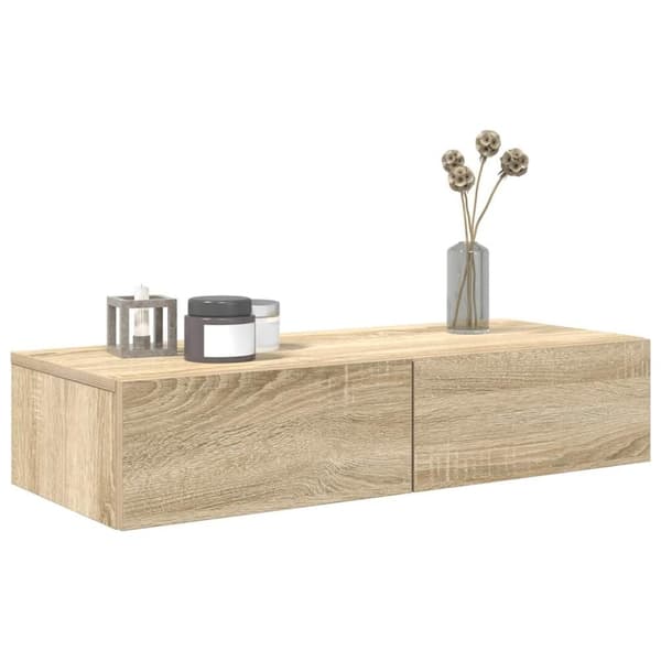 vidaXL væghylde med skuffer 80x33x17 cm konstrueret træ sonoma-eg