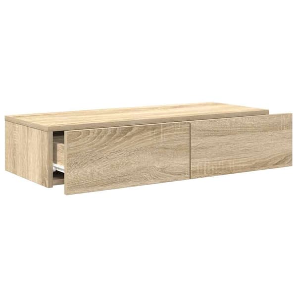 vidaXL væghylde med skuffer 80x33x17 cm konstrueret træ sonoma-eg