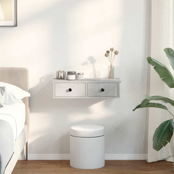 vidaXL væghylde med skuffer 60x28x15 cm konstrueret træ betongrå