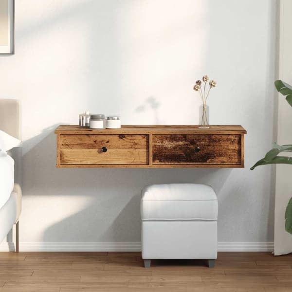 vidaXL væghylde med skuffer 100x37,5x19 cm konstrueret træ antikt træ