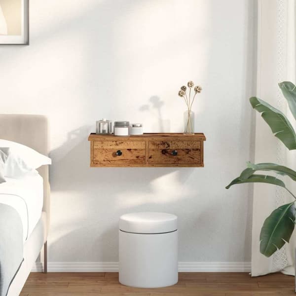 vidaXL Vegghylle med skuffer gammelt tre 60x25x15 cm konstruert tre