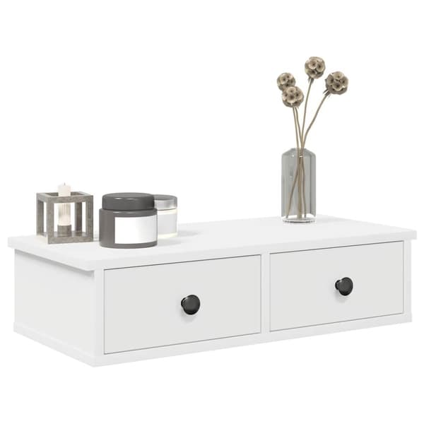 vidaXL Vegghylle med skuffer hvit 60x25x15 cm konstruert tre