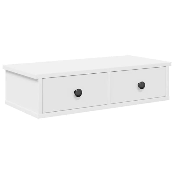 vidaXL Vegghylle med skuffer hvit 60x25x15 cm konstruert tre