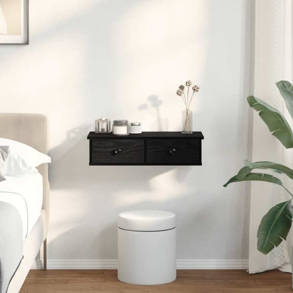 vidaXL væghylde med skuffer 60x28x15 cm konstrueret træ sort