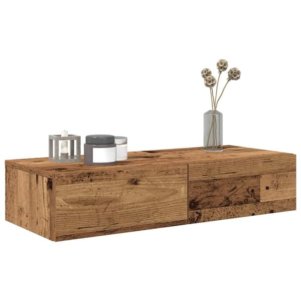 vidaXL Vegghylle med skuffer gammelt tre 80x33x17 cm konstruert tre
