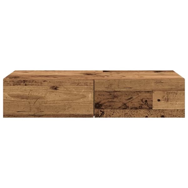 vidaXL Vegghylle med skuffer gammelt tre 80x33x17 cm konstruert tre