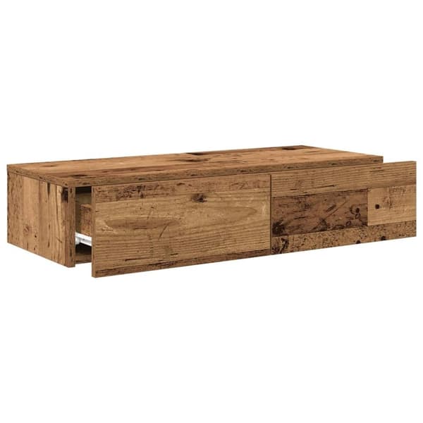 vidaXL Vegghylle med skuffer gammelt tre 80x33x17 cm konstruert tre