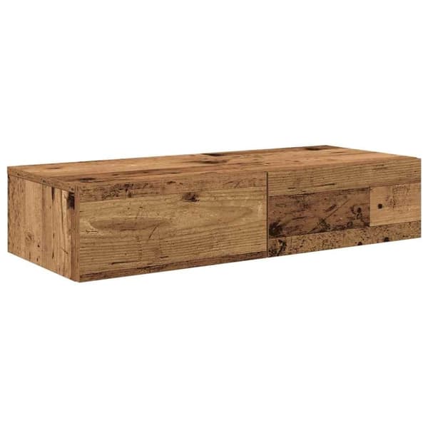 vidaXL Vägghylla med lådor åldrat trä 80x33x17 cm konstruerat trä