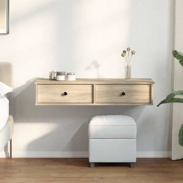 vidaXL væghylde med skuffer 100x37,5x19 cm konstrueret træ sonoma-eg