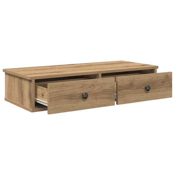 vidaXL væghylde med skuffer 80x34x17 cm konstrueret træ egetræsfarve
