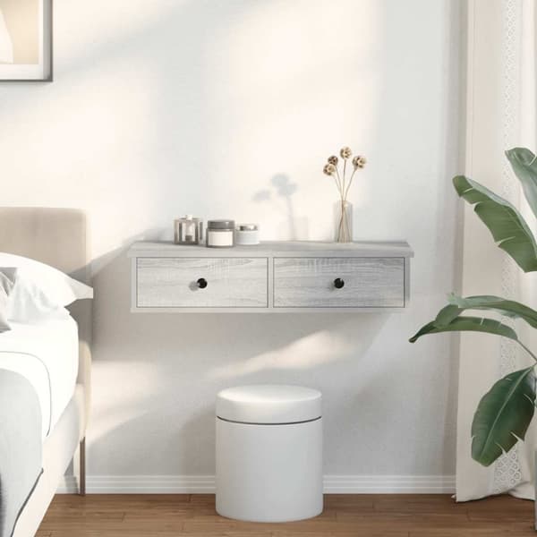 vidaXL væghylde med skuffer 80x34x17 cm konstrueret træ grå sonoma-eg