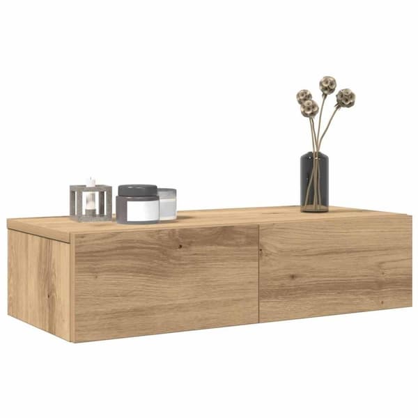 vidaXL Vegghylle med skuffer artisian eik 60x26,5x15 cm konstruert tre