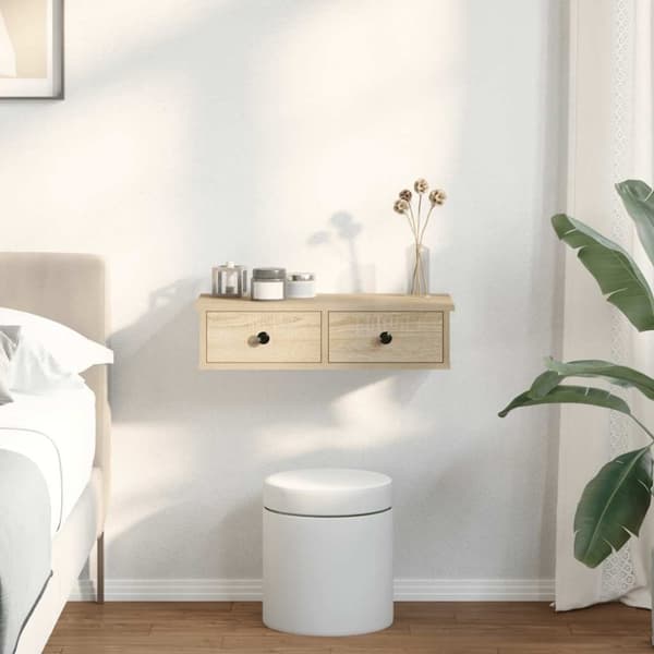 vidaXL væghylde med skuffer 60x28x15 cm konstrueret træ sonoma-eg