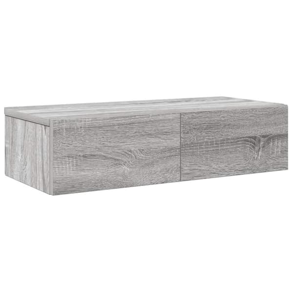 vidaXL væghylde med skuffer 60x26,5x15cm konstrueret træ grå sonoma-eg