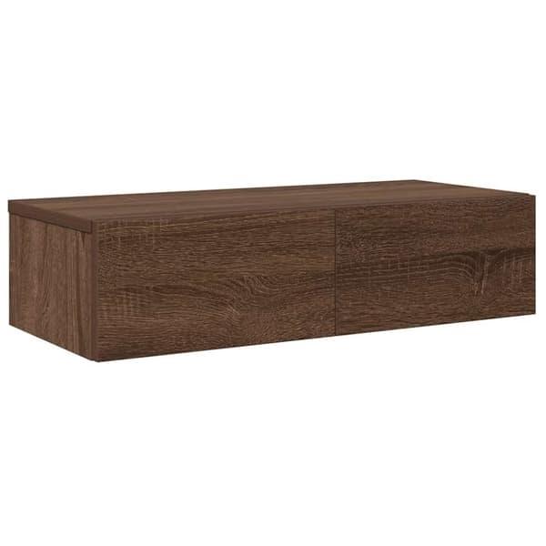 vidaXL Vegghylle med skuffer brun eik 60x26,5x15 cm konstruert tre