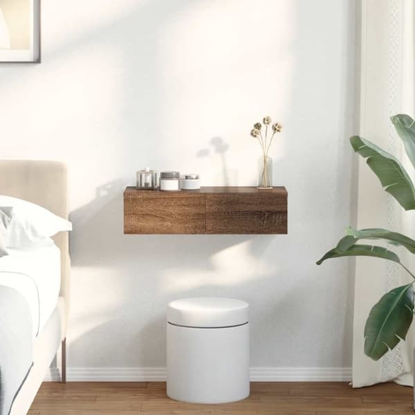 vidaXL Vegghylle med skuffer brun eik 60x26,5x15 cm konstruert tre