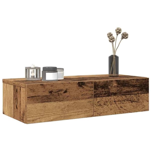 vidaXL væghylde med skuffer 60x26,5x15 cm konstrueret træ antikt træ