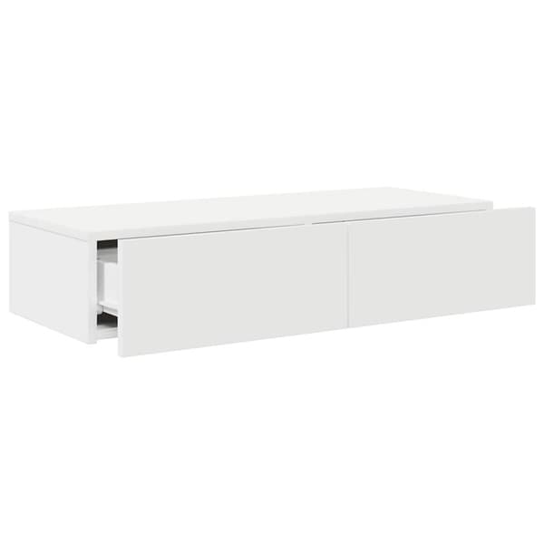 vidaXL Vegghylle med skuffer hvit 80x33x17 cm konstruert tre