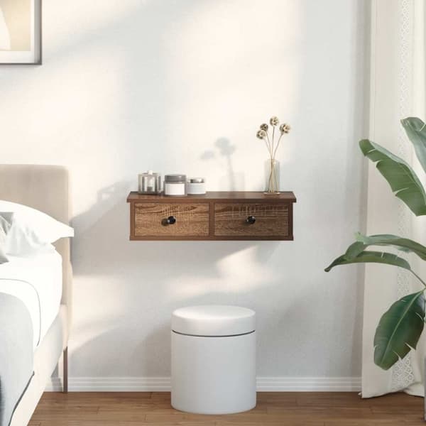 vidaXL Seinähylly laatikoilla ruskea tammi 60x28x15 cm tekninen puu