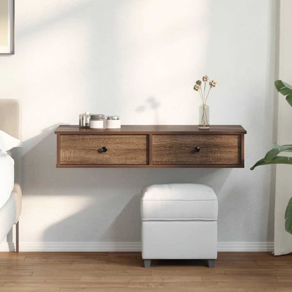 vidaXL væghylde med skuffer 100x37,5x19 cm konstrueret træ brun eg