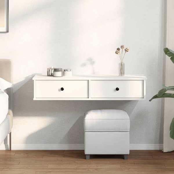 vidaXL Vegghylle med skuffer hvit 100x37,5x19 cm konstruert tre