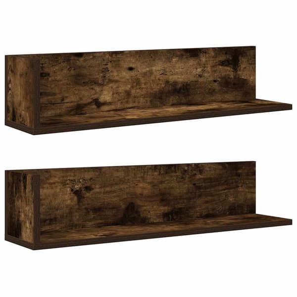 vidaXL væghylder 2 stk. 75x16,5x16,5 cm konstrueret træ røget egetræ