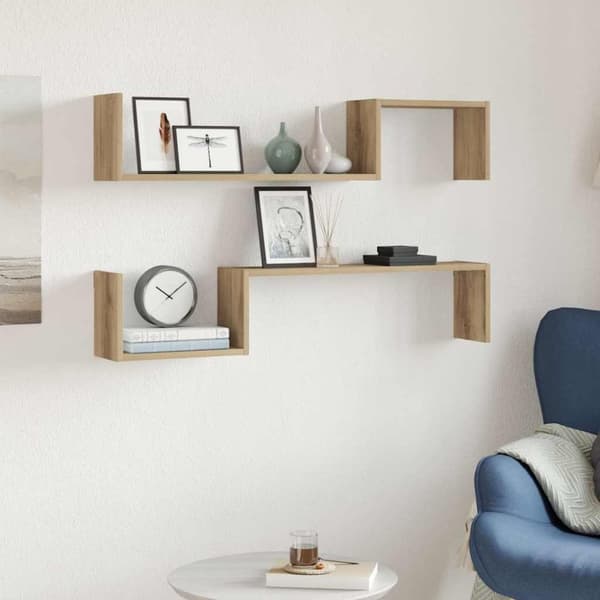 vidaXL Vegghyller 2 stk artisan eik 100x15x20 cm konstruert tre