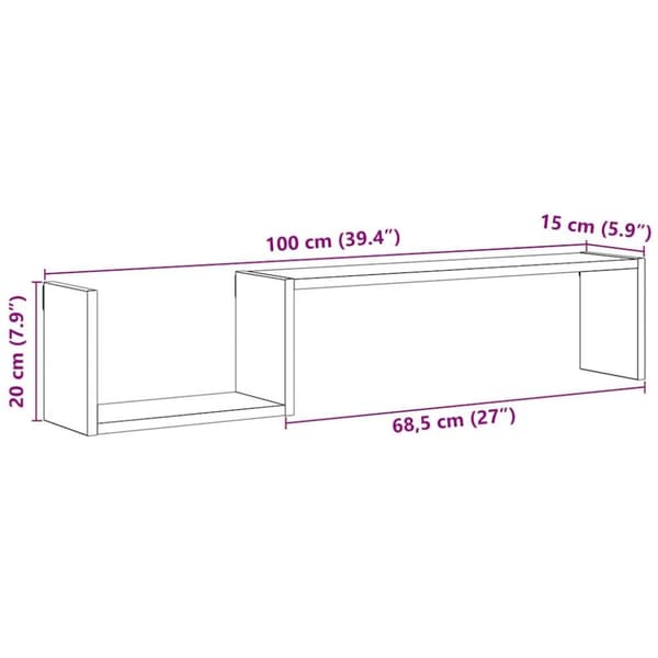 vidaXL Vegghyller 2 stk artisan eik 100x15x20 cm konstruert tre
