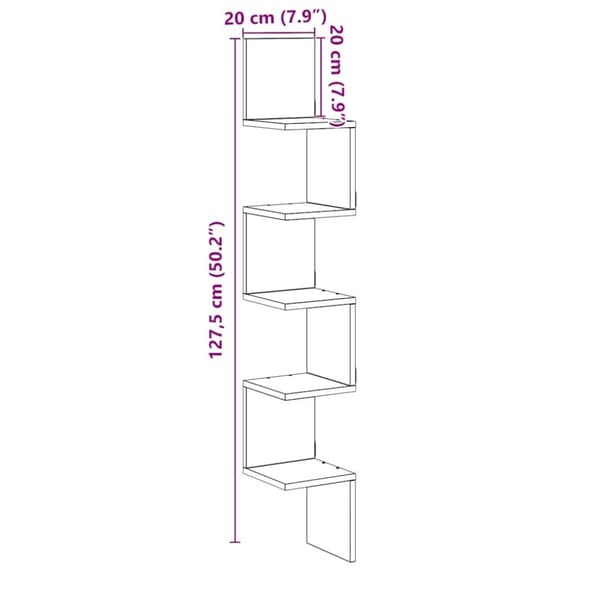 vidaXL Veggmontert hylle artisan eik 20x20x127,5 cm konstruert tre