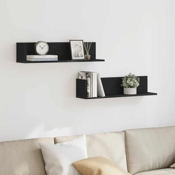 vidaXL Seinähyllyt 2 kpl musta 75x16,5x16,5 cm lastulevy