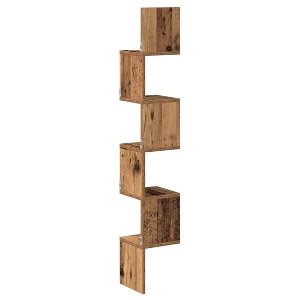 vidaXL Seinäkulmahylly vanhaa puuta 20x20x127,5 cm lastulevy