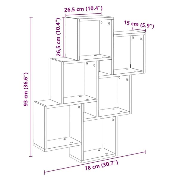 vidaXL Vegghylle kubeformet gammelt tre 78x15x93 cm konstruert tre