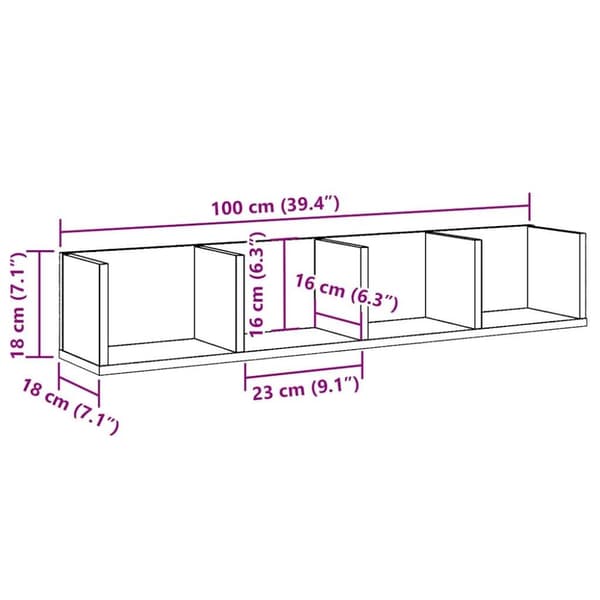 vidaXL Veggmontert CD-hylle artisan eik 100x18x18 cm konstruert tre