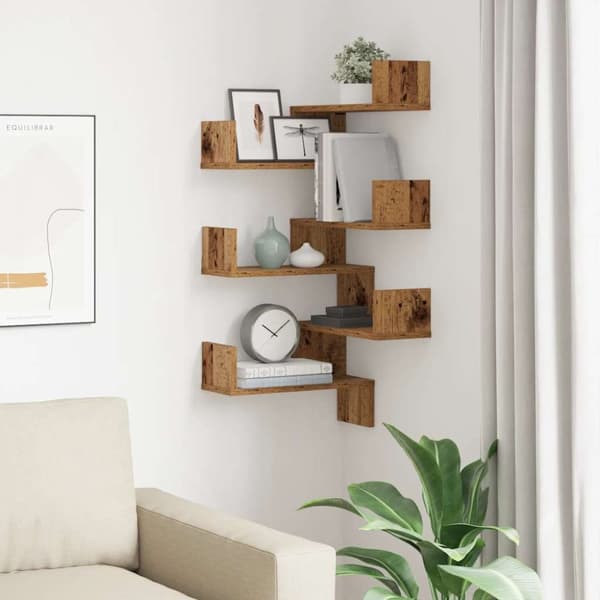 vidaXL Vegg hjørnehyller 2 stk gammelt tre 40x40x49,5cm konstruert tre