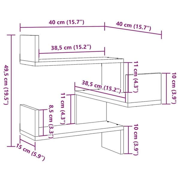 vidaXL Vegg hjørnehyller 2 stk gammelt tre 40x40x49,5cm konstruert tre